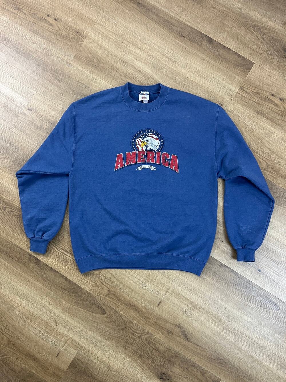 Vintage USA Eagle Flag Graphic Crewneck Sweatshirt L